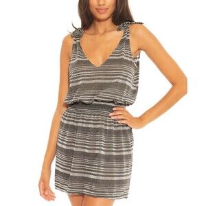 Becca Women's Shimmer Tie Shoulder Swimsuit Cover-Up Dress  M Grey Black